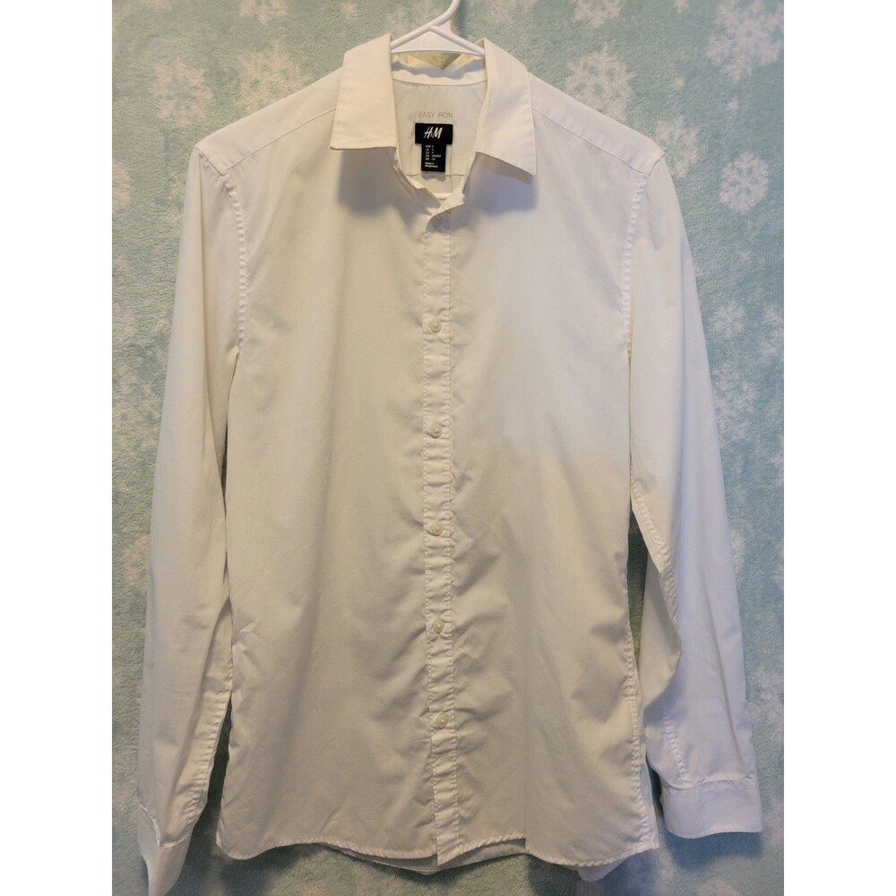 H&M Slim Fit Button Up Shirt Small White Long Sleeve Preppy Easy Iron Classic